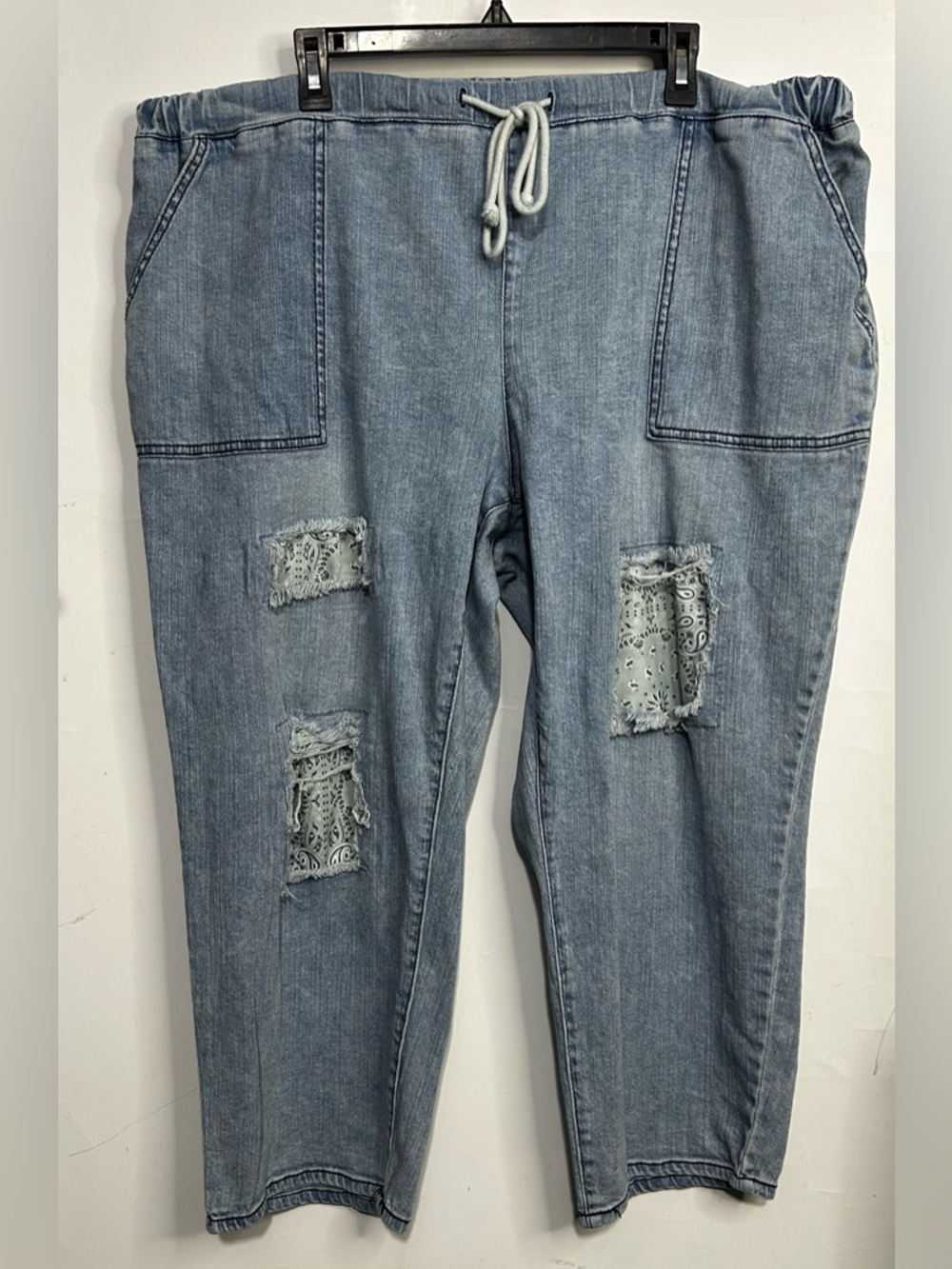 Cato Denim Drawstring Waist Bandana Patched Distressed Jeans 20W